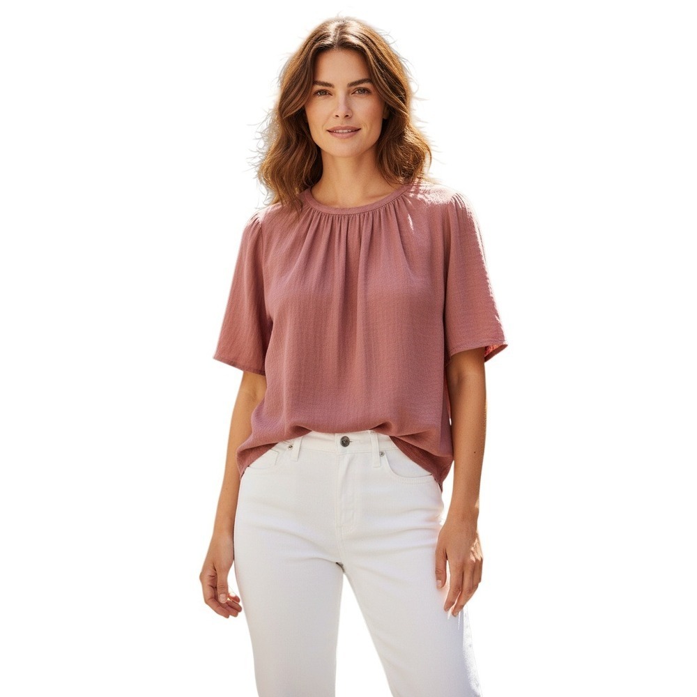 Velvet Graham Spencer Mauve Viscose Split V-Neck Blouse S Fits L Coastal Minimal